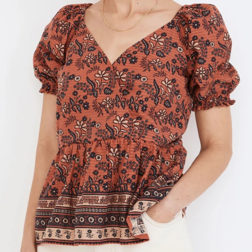 NWT Madewell Puff-Sleeve Peplum Top in Cavoli Floral